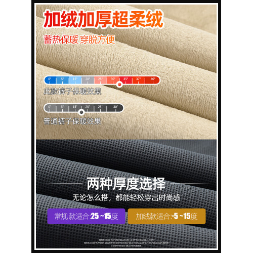 華夫格加絨保暖休閒褲男士秋冬新款寬鬆直筒長褲子潮流彈力運動褲