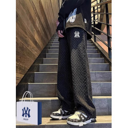 奧萊牛仔褲男生褲子秋冬季新款加絨痞帥美式濶腿直筒寬鬆休閒長褲