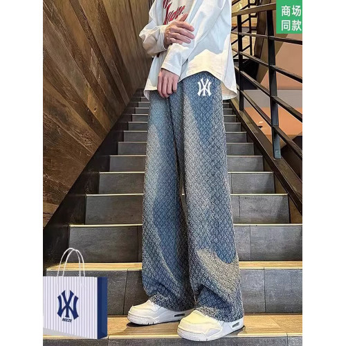 奧萊牛仔褲男生褲子秋冬季新款加絨痞帥美式濶腿直筒寬鬆休閒長褲