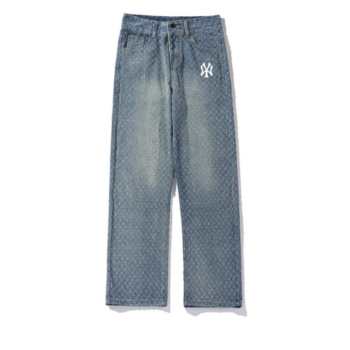 奧萊牛仔褲男生褲子秋冬季新款加絨痞帥美式濶腿直筒寬鬆休閒長褲