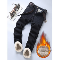 加絨加厚牛仔褲男秋冬款直筒寬鬆2025年冬季羊羔絨保暖休閒長褲子