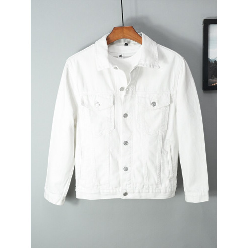 全棉春秋季純白牛仔外套男高級休閒夾克短款純棉白色上衣潮流新款