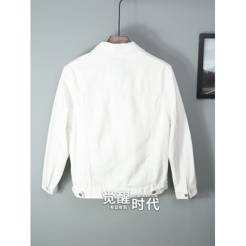 全棉春秋季純白牛仔外套男高級休閒夾克短款純棉白色上衣潮流新款