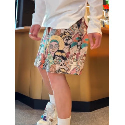 夏季潮牌滿印卡通人物提花休閒短褲男時尚透氣百搭寬鬆運動五分褲