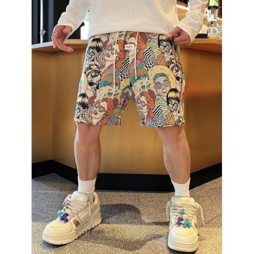 夏季潮牌滿印卡通人物提花休閒短褲男時尚透氣百搭寬鬆運動五分褲