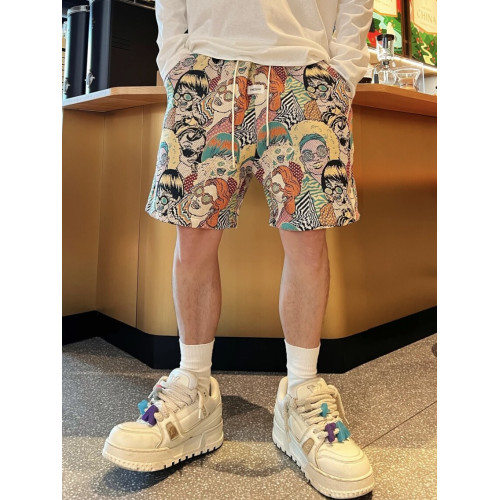 夏季潮牌滿印卡通人物提花休閒短褲男時尚透氣百搭寬鬆運動五分褲