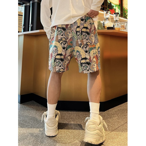 夏季潮牌滿印卡通人物提花休閒短褲男時尚透氣百搭寬鬆運動五分褲