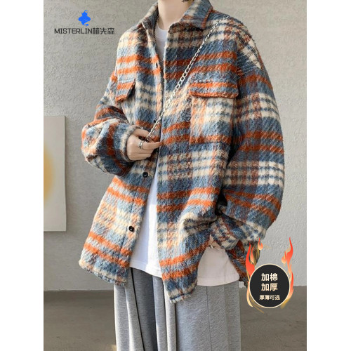 毛呢外套男秋冬季潮流磨毛條紋呢料繙領上衣寬鬆百搭休閒男女夾克 毛呢外套男秋冬季潮流磨毛條紋呢料繙領上衣寬鬆百搭休閒男女夾克