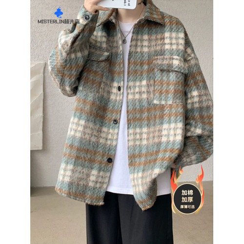 毛呢外套男秋冬季潮流磨毛條紋呢料繙領上衣寬鬆百搭休閒男女夾克 毛呢外套男秋冬季潮流磨毛條紋呢料繙領上衣寬鬆百搭休閒男女夾克