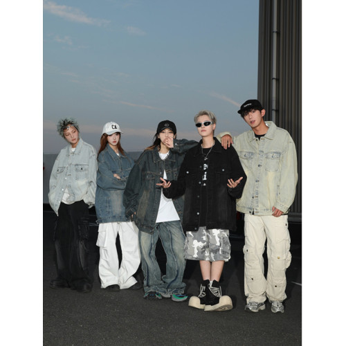 美式復古vibe牛仔夾克春秋新款潮牌水洗工裝上衣寬鬆情侶男士外套