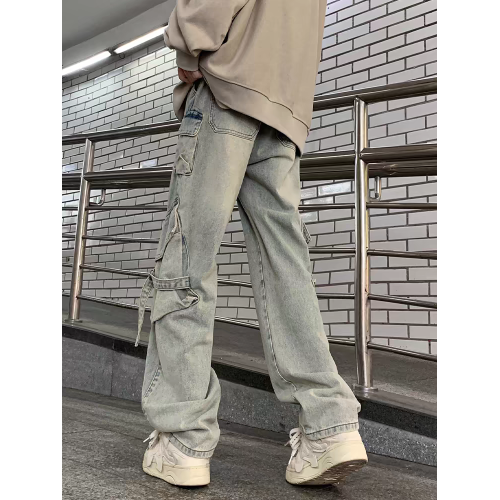 美式工裝牛仔褲男2025新款潮牌直筒微喇褲子vibe復古寬鬆濶腿長褲