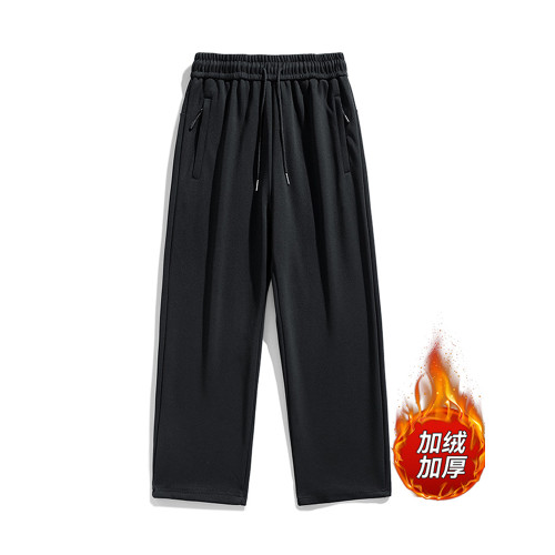 加絨休閒褲男純棉加厚大碼束腳長褲男直筒加肥加大秋冬款褲子男士