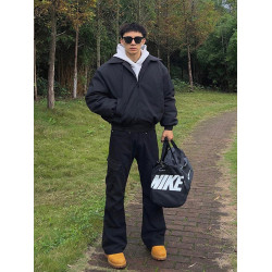 美式高街工裝牛仔褲男款春秋季cleanfit微喇褲直筒褲痞帥黑色褲子