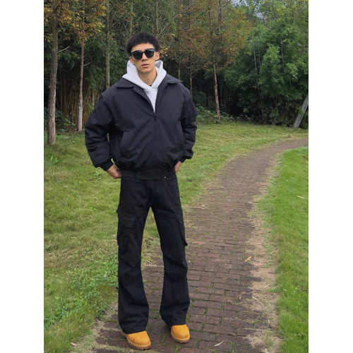 美式高街工裝牛仔褲男款春秋季cleanfit微喇褲直筒褲痞帥黑色褲子