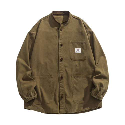 風復古盤釦唐裝外套春秋男立領百搭改良漢服寬鬆大碼休閒夾克