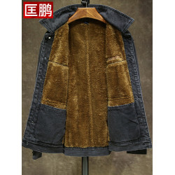 加絨加厚牛仔夾克男士秋冬季上衣中年男裝寬鬆潮流工裝外套牛仔衣
