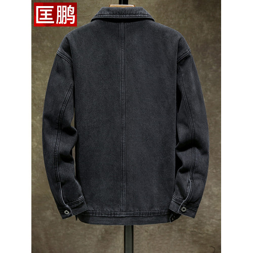 加絨加厚牛仔夾克男士秋冬季上衣中年男裝寬鬆潮流工裝外套牛仔衣
