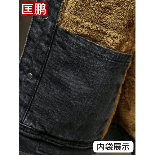 加絨加厚牛仔夾克男士秋冬季上衣中年男裝寬鬆潮流工裝外套牛仔衣