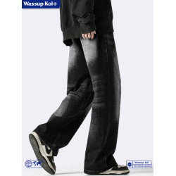 WASSUP KOI復古做舊水洗直筒牛仔褲男秋季美式高街寬鬆濶腿褲子潮