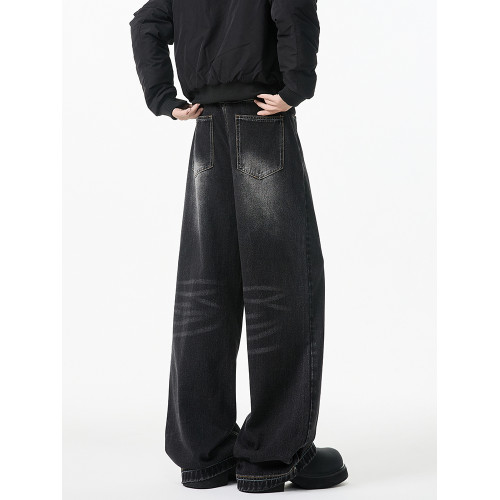 悟空有貨美式高街水洗直筒牛仔褲男寬鬆cleanfit濶腿百搭拖地長褲