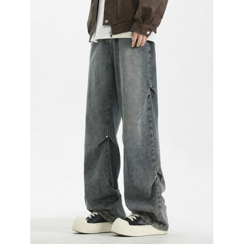 WASSUP美式復古直筒水洗高街牛仔褲男春秋季寬鬆休閒高級感長褲潮