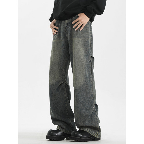 WASSUP美式復古直筒水洗高街牛仔褲男春秋季寬鬆休閒高級感長褲潮