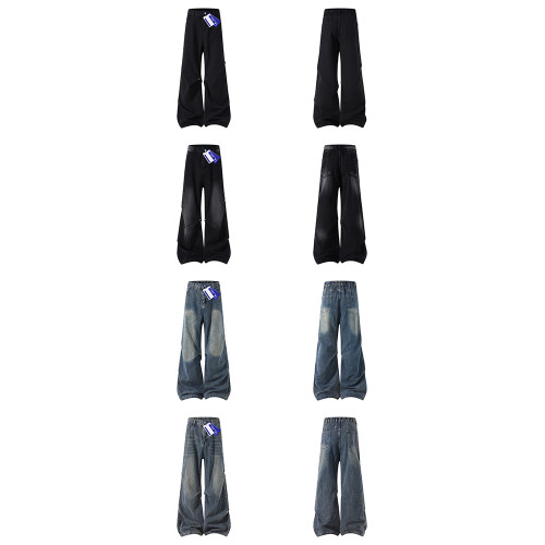 WASSUP美式復古直筒水洗高街牛仔褲男春秋季寬鬆休閒高級感長褲潮