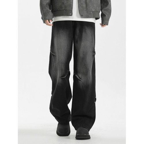 WASSUP美式復古直筒水洗高街牛仔褲男春秋季寬鬆休閒高級感長褲潮