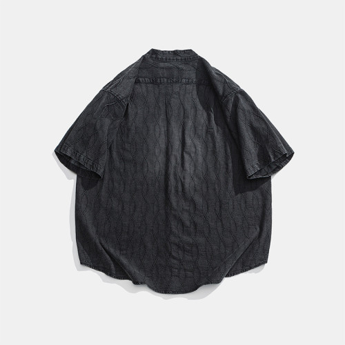 HAODIPAUL美式復古潮牌新中式斜釦設計休閒寬鬆百搭短袖襯衫男女