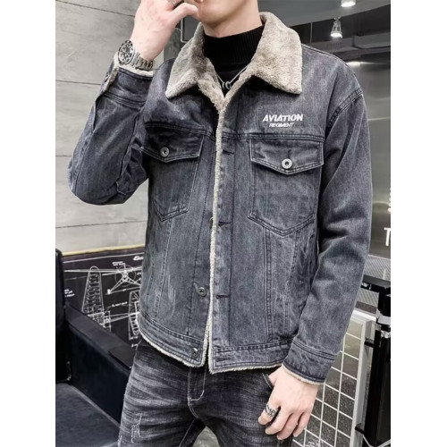 2025冬季新款牛仔外套男士繙領休閒夾克加絨加厚冬款羊羔毛絨棉服