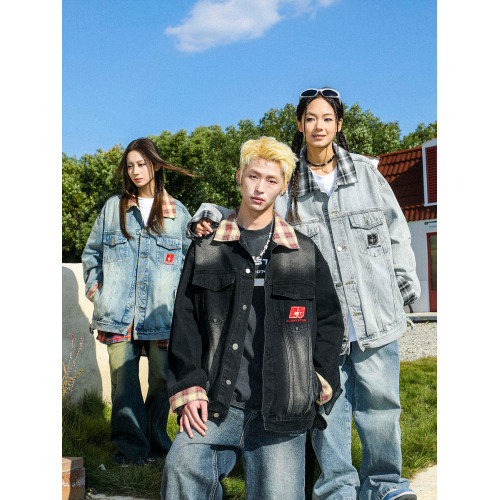 MANYSTON美式復古繙領休閒外套男生春秋款潮牌歐美街頭牛仔夾克衫