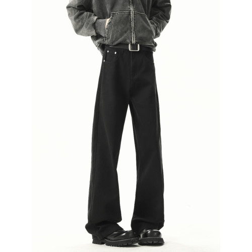 美式棕色休閒牛仔褲男女秋季潮cleanfit水洗休閒褲復古直筒微喇褲