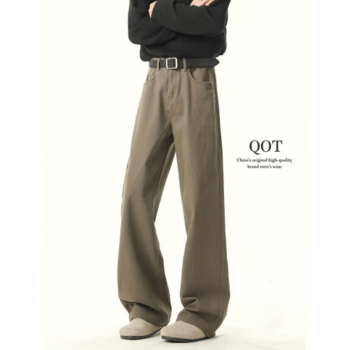 美式棕色休閒牛仔褲男女秋季潮cleanfit水洗休閒褲復古直筒微喇褲