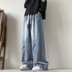 加大碼牛仔褲男士潮牌加肥濶腿褲子春秋款寬鬆胖子水洗直筒褲8XL