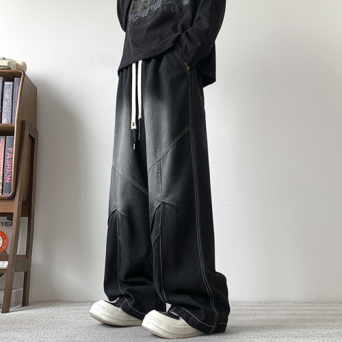 加大碼牛仔褲男士潮牌加肥濶腿褲子春秋款寬鬆胖子水洗直筒褲8XL