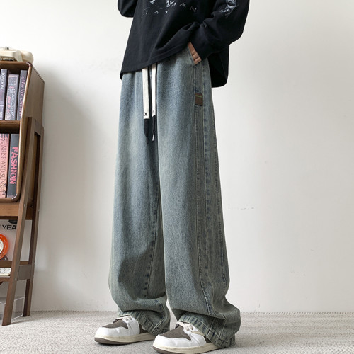 加大碼牛仔褲男士潮牌加肥濶腿褲子春秋款寬鬆胖子水洗直筒褲8XL