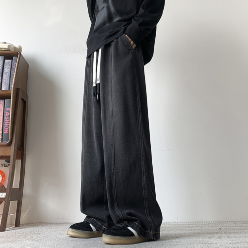 加大碼牛仔褲男士潮牌加肥濶腿褲子春秋款寬鬆胖子水洗直筒褲8XL