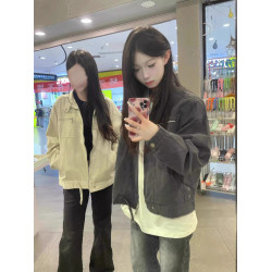 春秋新款水洗帆布哈靈頓夾克外套男美式復古寬鬆白色工裝牛仔衣潮