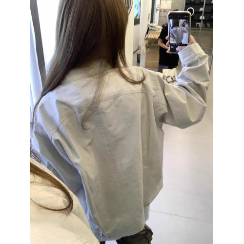 春秋新款水洗帆布哈靈頓夾克外套男美式復古寬鬆白色工裝牛仔衣潮