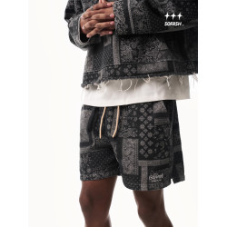 SOFRSH牛仔短褲男美式復古潮流水洗做舊五分褲寬鬆腰果花休閒褲