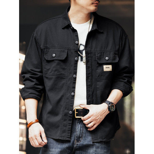 美式重磅純棉牛仔襯衫外套男秋季寬鬆襯衣法式硬漢獵裝工裝夾克潮