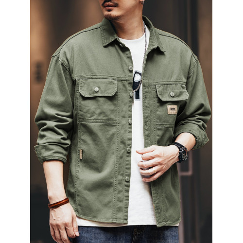 美式重磅純棉牛仔襯衫外套男秋季寬鬆襯衣法式硬漢獵裝工裝夾克潮