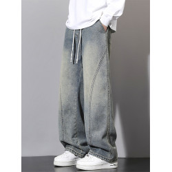 學生濶腿牛仔褲12男孩青少年13初高中帥氣15大童加絨直筒褲子秋冬