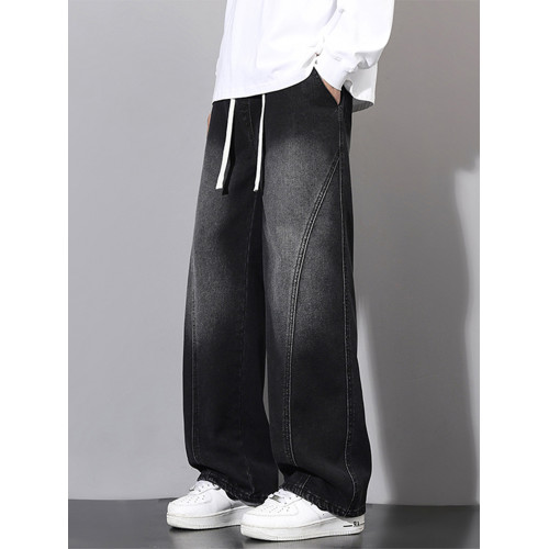 學生濶腿牛仔褲12男孩青少年13初高中帥氣15大童加絨直筒褲子秋冬