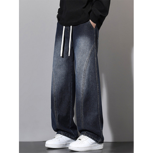 學生濶腿牛仔褲12男孩青少年13初高中帥氣15大童加絨直筒褲子秋冬