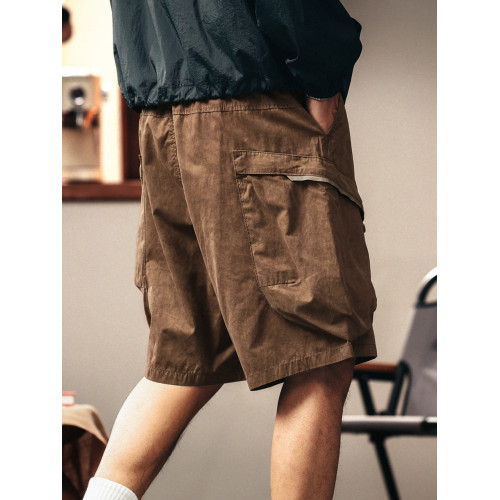 格藍鹿高級山系設計感復古薄款工裝短褲男夏季冰絲中褲休閒五分褲