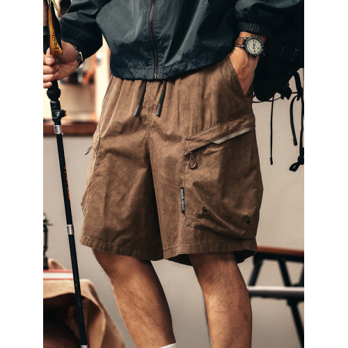 格藍鹿高級山系設計感復古薄款工裝短褲男夏季冰絲中褲休閒五分褲