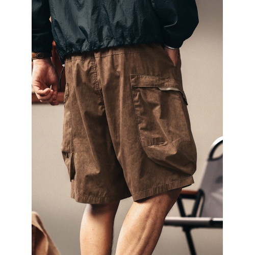 格藍鹿高級山系設計感復古薄款工裝短褲男夏季冰絲中褲休閒五分褲