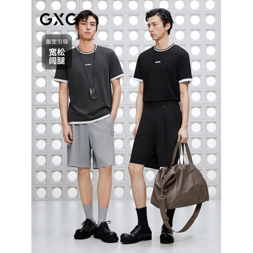 【涼感】GXG男裝 簡約針織斜紋短褲通勤冰絲五分褲 2025夏季
