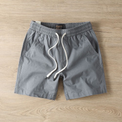 夏季純棉四分短褲男士美式休閒工裝松緊腰青年松緊沙灘運動三分褲